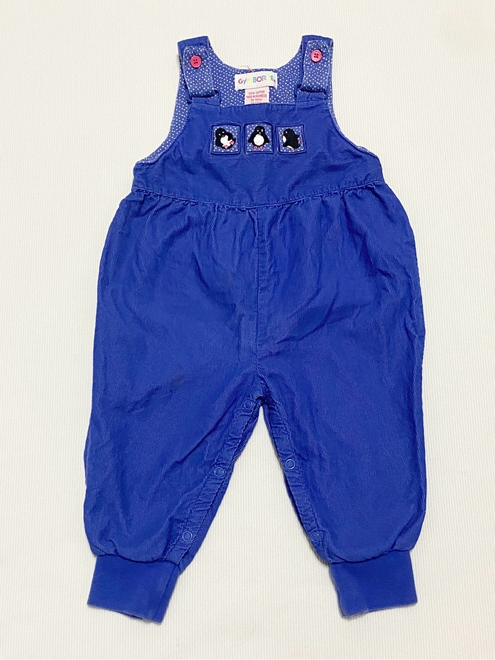 Vintage Gymboree 90s Arctic Penguin Blue Corduroy Overalls Size Infant